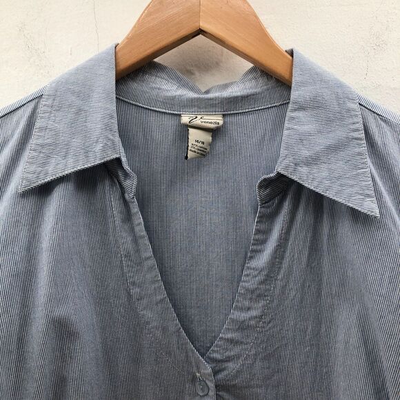 Venezla Womens 3/4 Sleeve Striped V Neck Button Front Shirt Top Blue Size 14-16 - Picture 2 of 13
